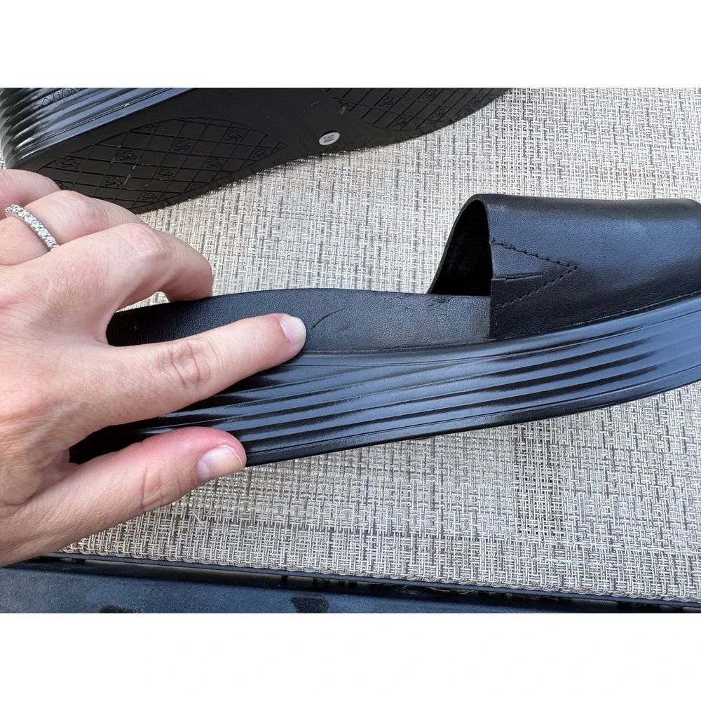 Donald Pliner Fifi Single-band Black Leather Platform Slide Sandals Flatform  9M
